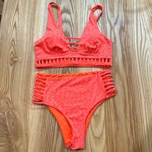Neon orange leopard print bikini